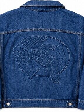 Vintage 90s TYCA Embossed Eagle Denim Jacket Mens L Made USA Union Jean Coat